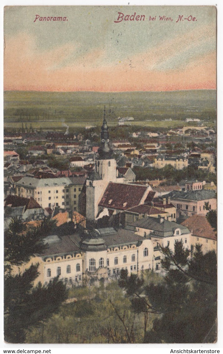 AK Baden Bei Wien, Panoramaansicht, Gel. 1911 - Baden Bei Wien