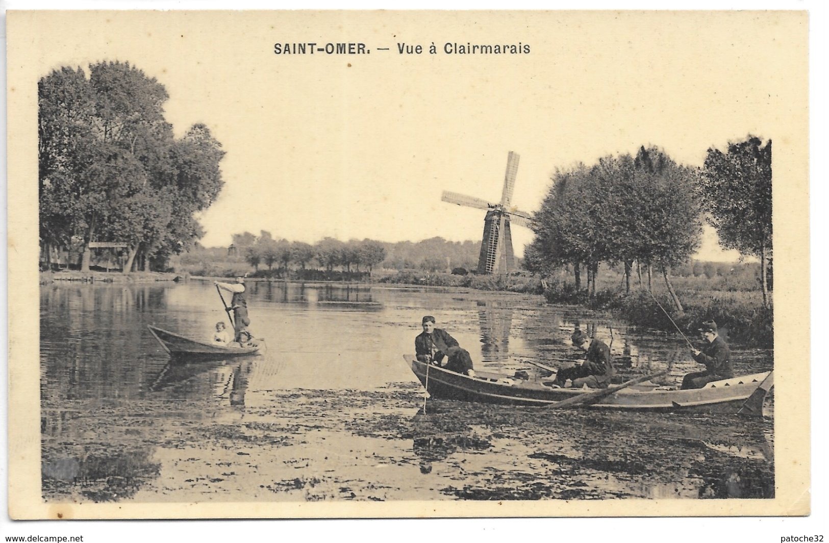 Cpa..Saint-Omer..vue A Clairmarais..animée...barques..moulin..(au Dos Publicité "biscuits Bouchier-Bazel" Angouleme - Saint Omer