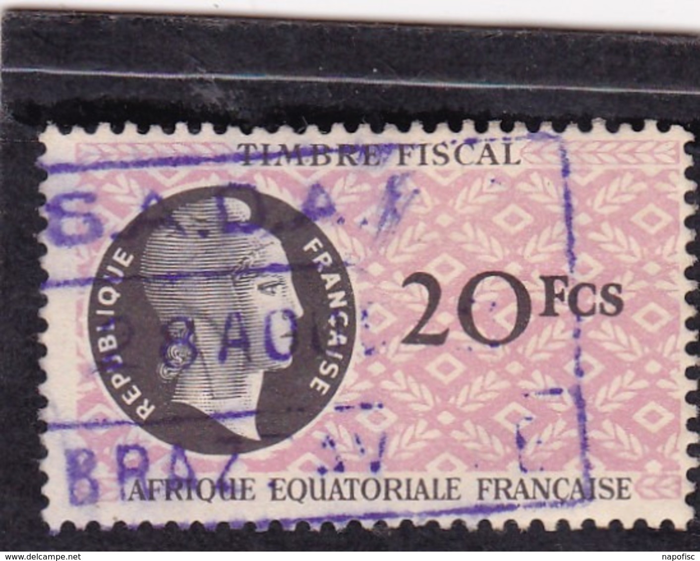 Timbre Fiscal A.E.F 20 Francs - Sonstige & Ohne Zuordnung