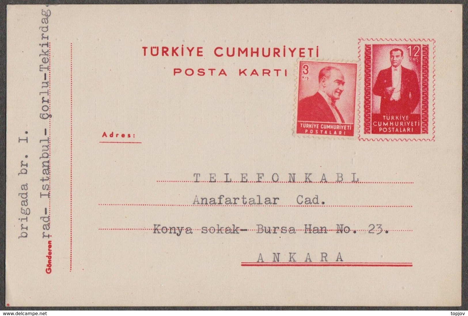 TURKEY - POSTA KARTI - 1953 - Entiers Postaux