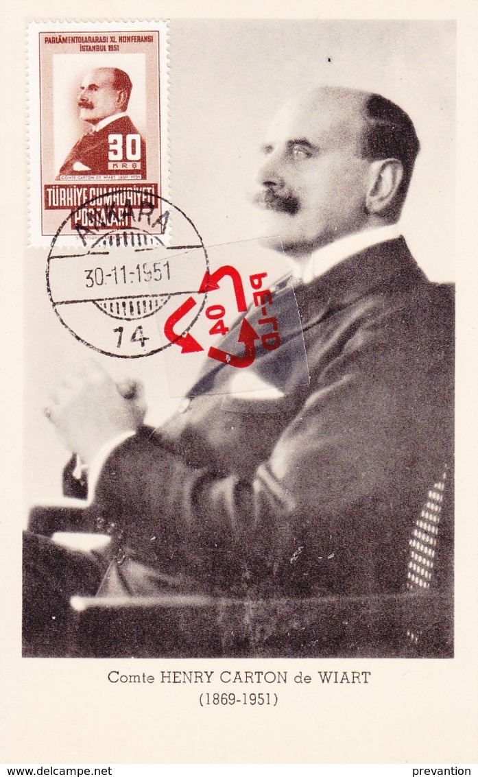 Comte HENRY CARTON De WIART (1869-1951) - Cachet Postal ANKARA 1951 - Autres & Non Classés