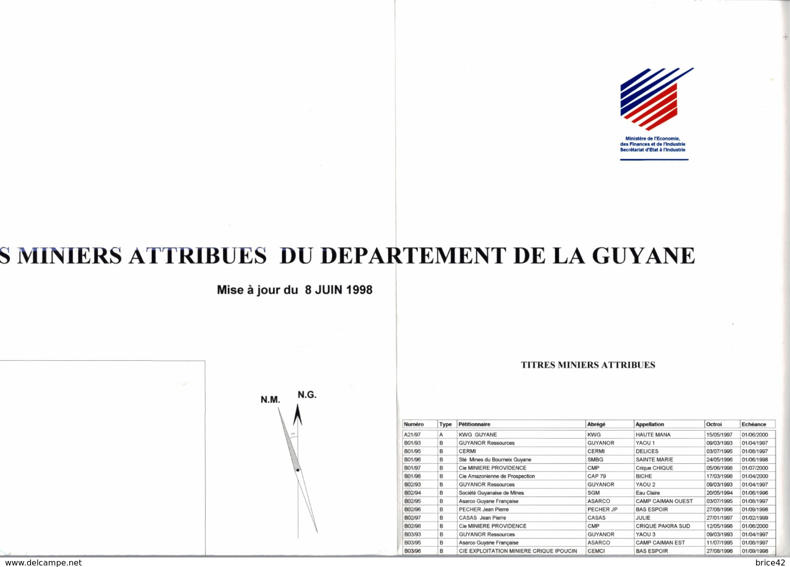 Mines, Mine : (973) Guyane - Titres Miniers Attribués Du Département De Guyane - Altri & Non Classificati