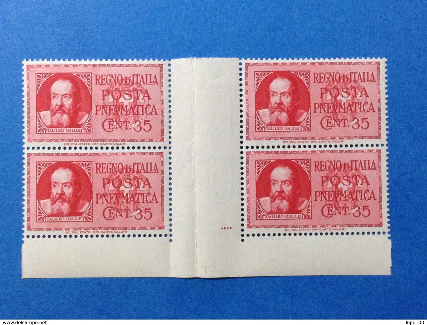 1933 ITALIA REGNO FRANCOBOLLI NUOVI STAMPS NEW MNH** 35 CENT POSTA PNEUMATICA GALILEO GALILEI QUARTINA PONTE - Posta Pneumatica