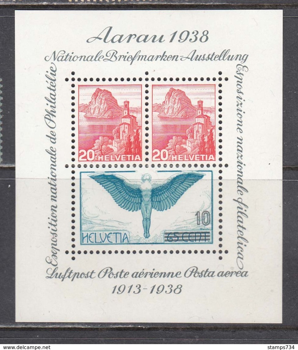 Switzerland 1938 - Briefmarkenausstellung In Aarau, 25 Jahre Schweizer Flugpost, Mi-Nr. Block 4, MNH** - Ungebraucht