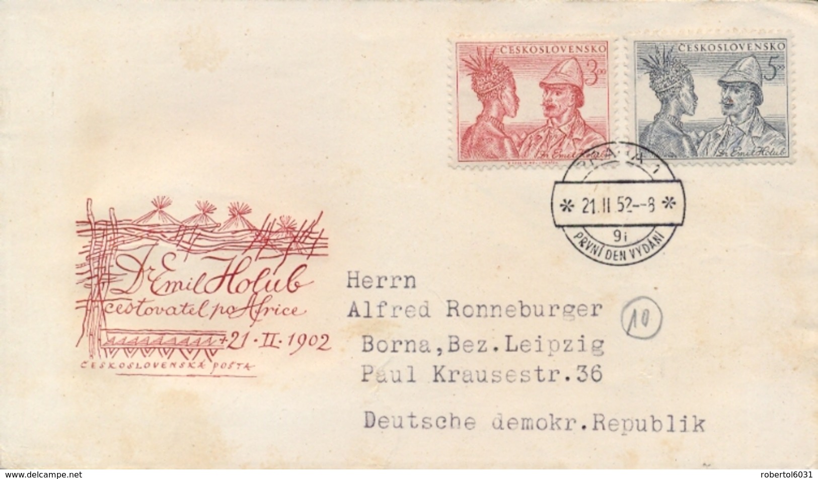 Czechoslovakia 1952 FDC Posted 50th Anniversary Death Explorer Emil Holub - Exploradores