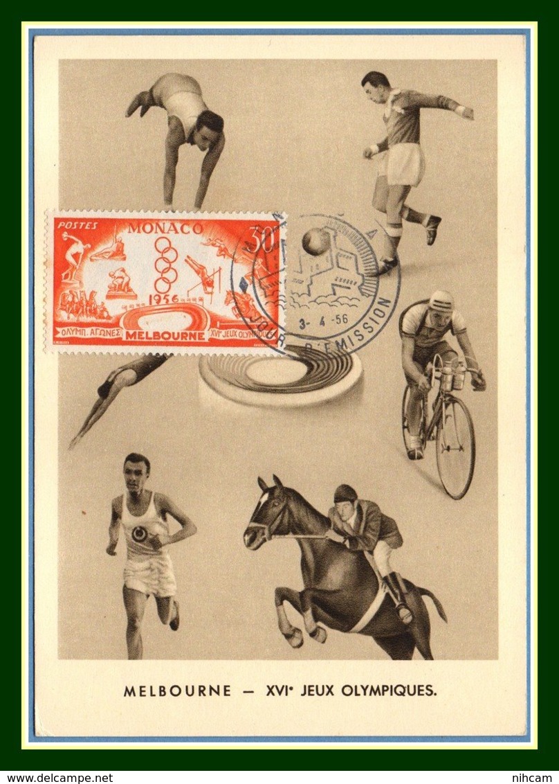 Monaco Carte Maximum N° 443 Jeux Olymiques D' Ete Melbourne 1956 - Summer 1956: Melbourne