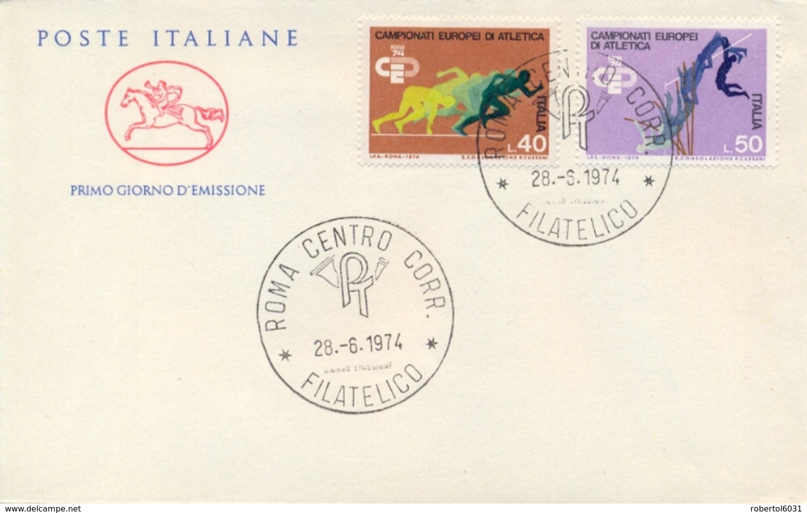 Italia Italy 1974 FDC CAVALLINO Campionati Europei Di Atletica European Athletics Championships - Atletica