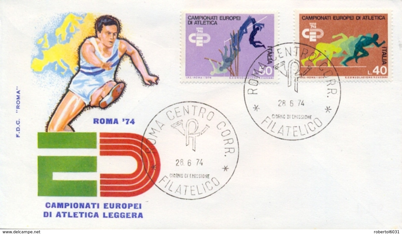 Italia Italy 1974 FDC ROMA Campionati Europei Di Atletica European Athletics Championships - Atletica