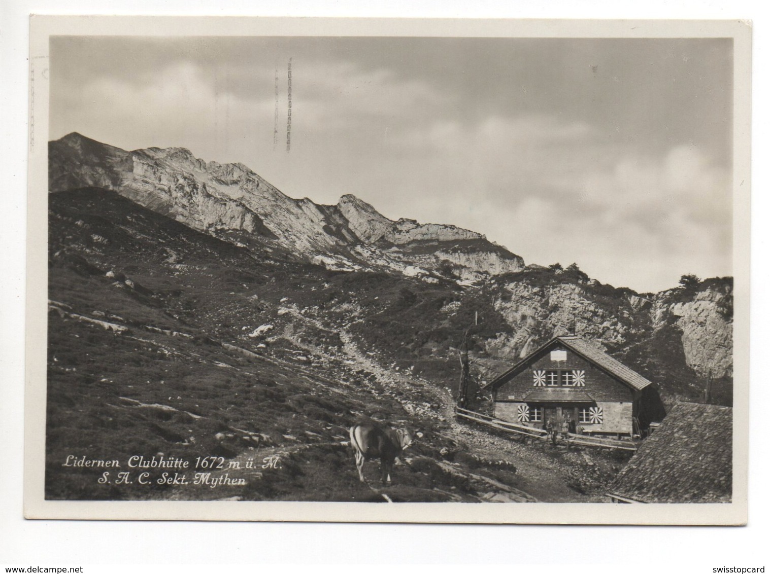 RIEMENSTALDEN Lidernen Clubhütte S.A.C. Sekt. Mythen Kuh Belebt Gel. 1933 Stempel Hütte - Riemenstalden