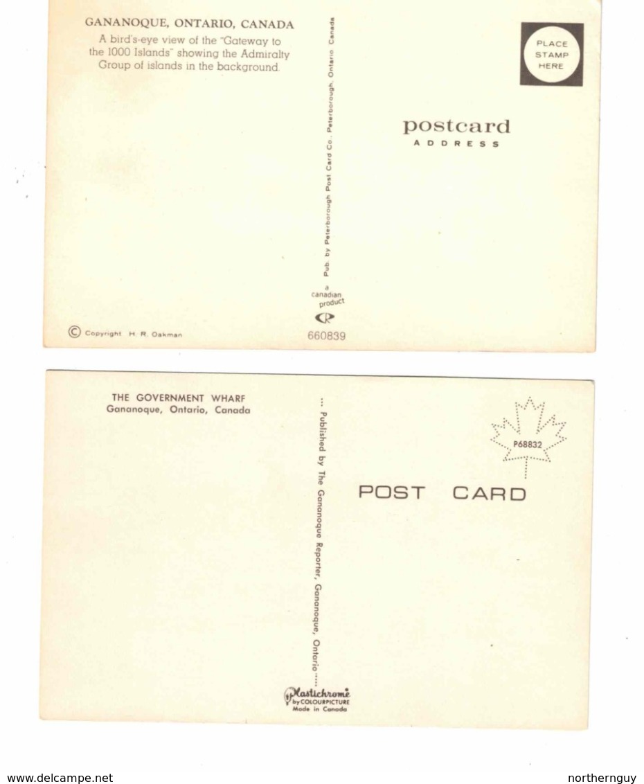 2 GANANOQUE, Ontario, Canada,  BEV & Government Wharf, Old Chrome Postcards Leeds County - Gananoque