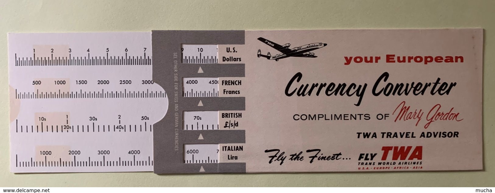 9245  -  Your European Currency Converter Fly TWA  1958 - Publicités