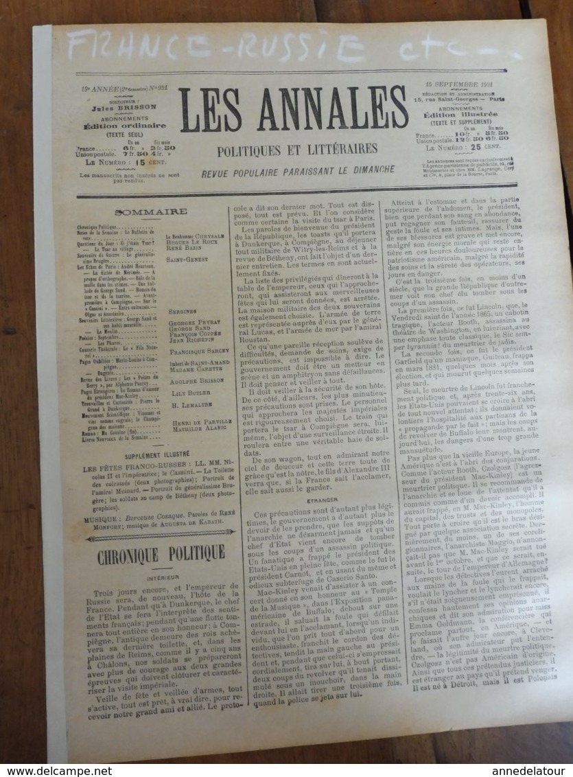 1901 LAPEL: France-Russie ;Nicolas II,l'Impératrice;St-Petersbourg;Chanson Parole-musique Cosaque; Vinasse-engrais;etc - 1900 - 1949