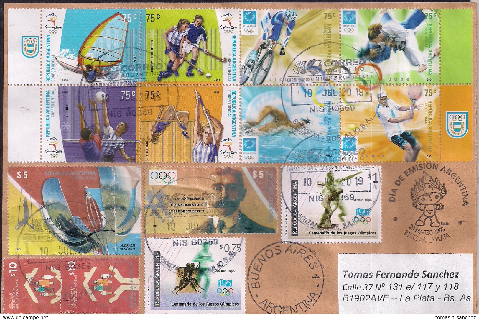 Argentina - 2019 - Lettre - Baron Pierre De Coubertin - Jeux Olympiques - Storia Postale