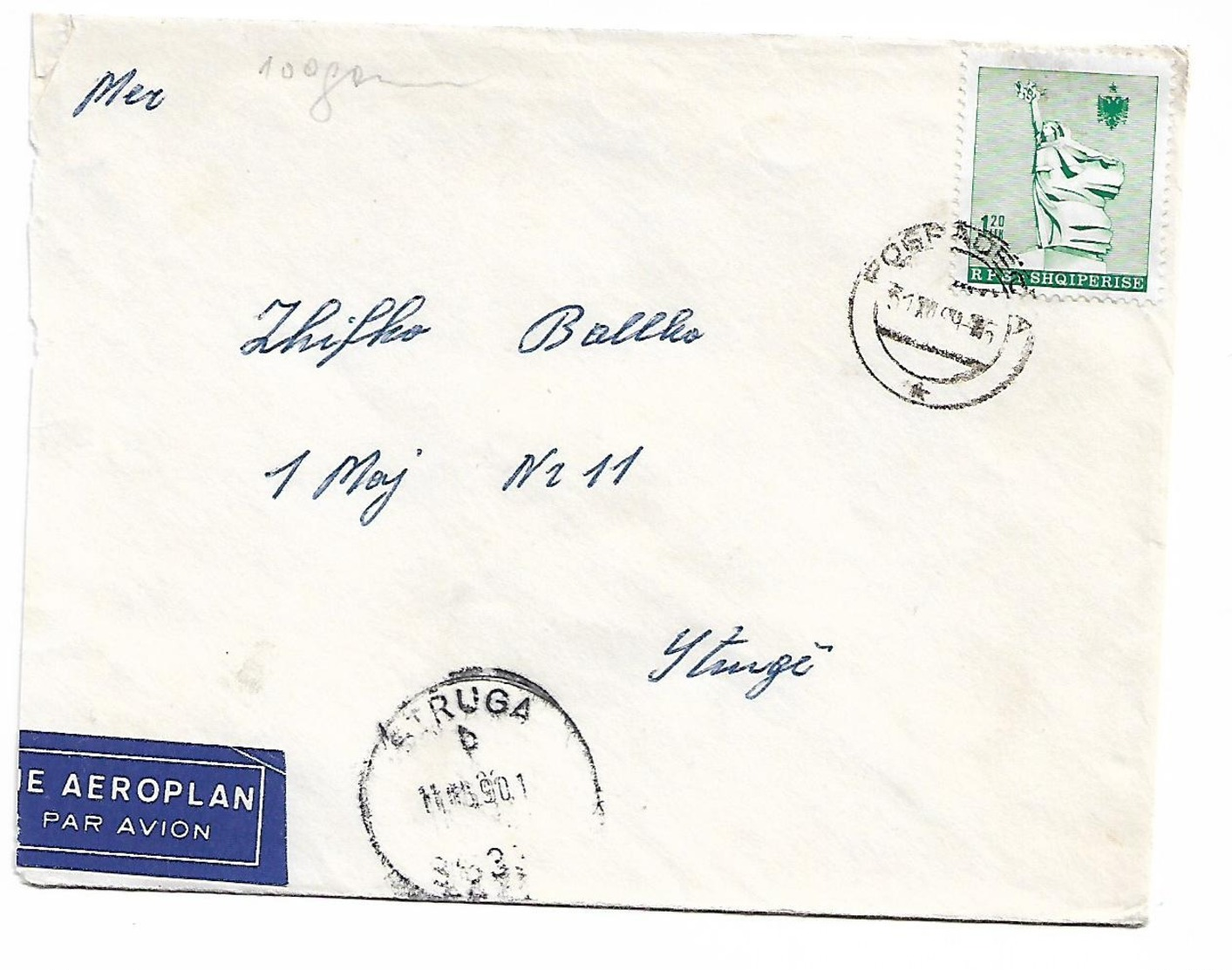 Albania Monument Stamp From Pogradec Air Mail - Albanie