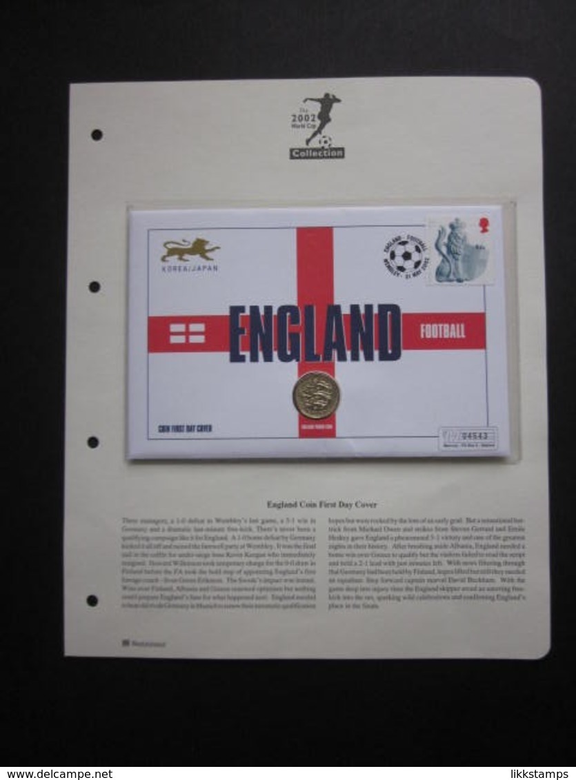 RARE 2002 ENGLAND FOOTBALL NUMBERED COMMEMORATIVE FIRST DAY COIN COVER. #00808 - 2001-2010 Decimal Issues