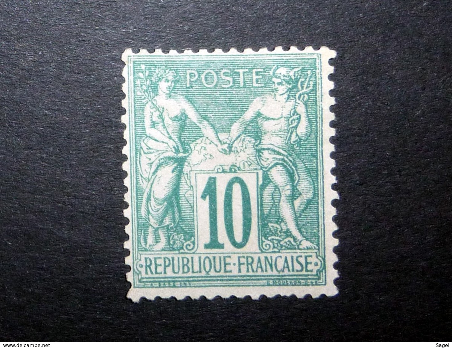 FRANCE 1876 N°65 (*) (SAGE N/B. 10C VERT-ÉMERAUDE SUR VERT D'EAU. TYPE I) - 1876-1878 Sage (Tipo I)