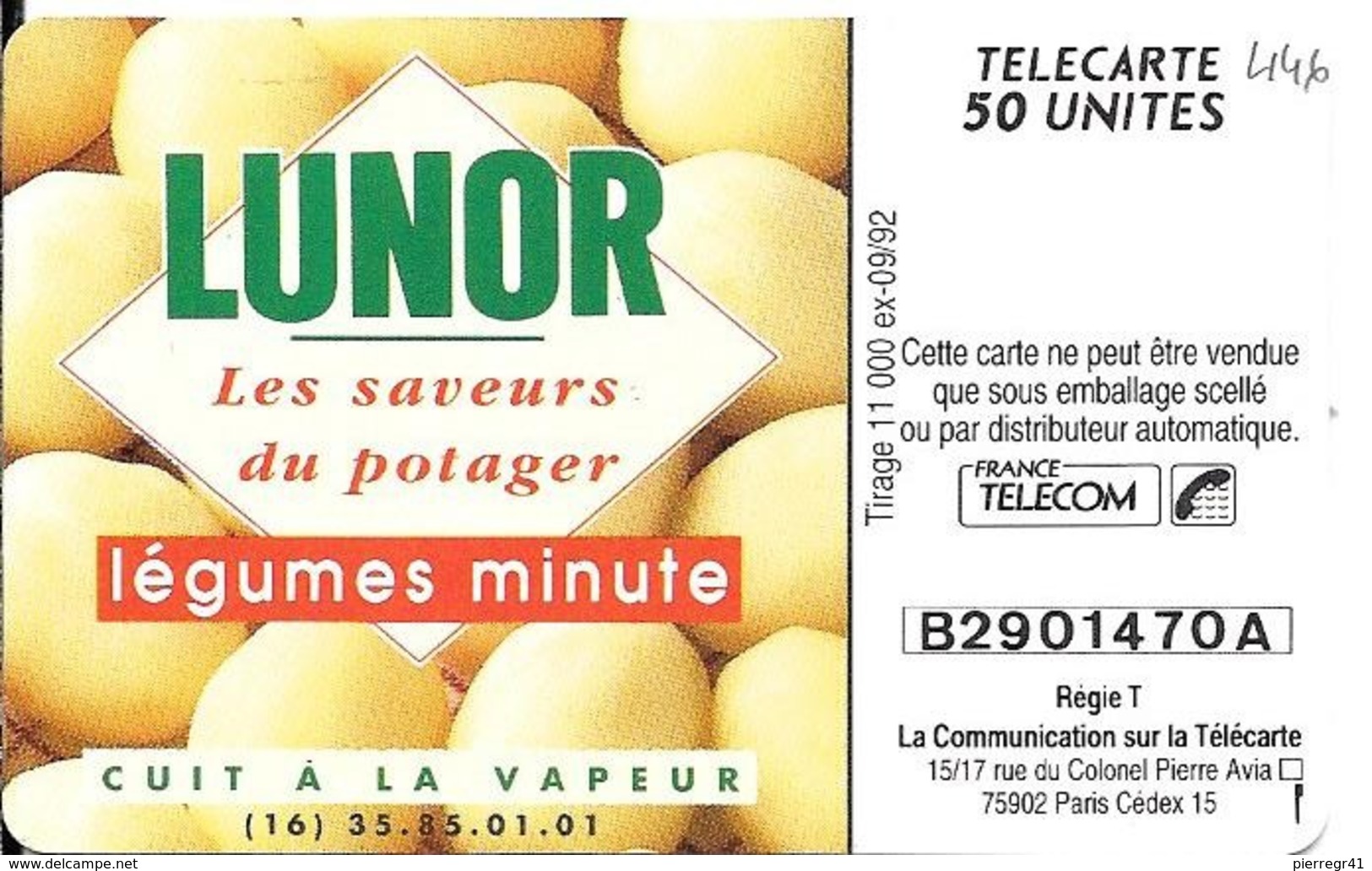 CARTE-PUCE-PRIVEE-PUBLIC- 50U-EN-446-GemA-09/92-LUNOR-Série A-R°Glacé-UTILISE-LUXE-RARE - 50 Units