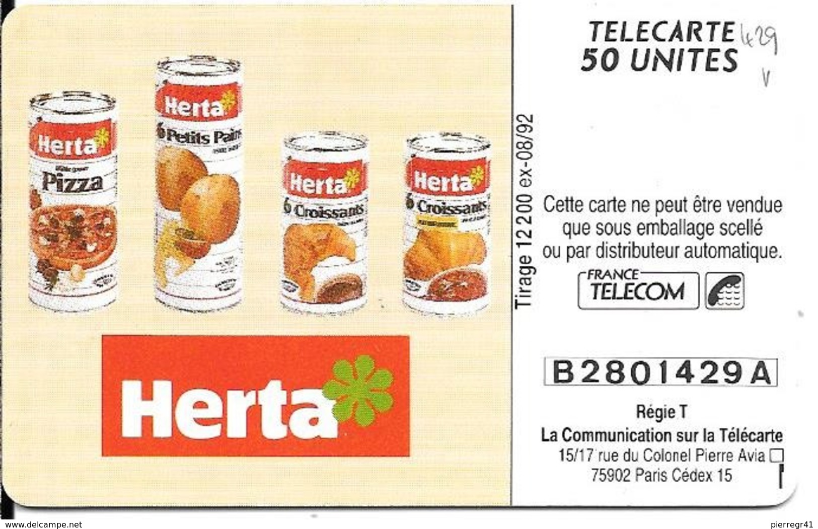 CARTE-PUCE-PRIVEE-PUBLIC- 50U-EN-429-GemA-08/92-HERTA-Série A-R°Glacé-UTILISE-LUXE-RARE - 50 Unità  