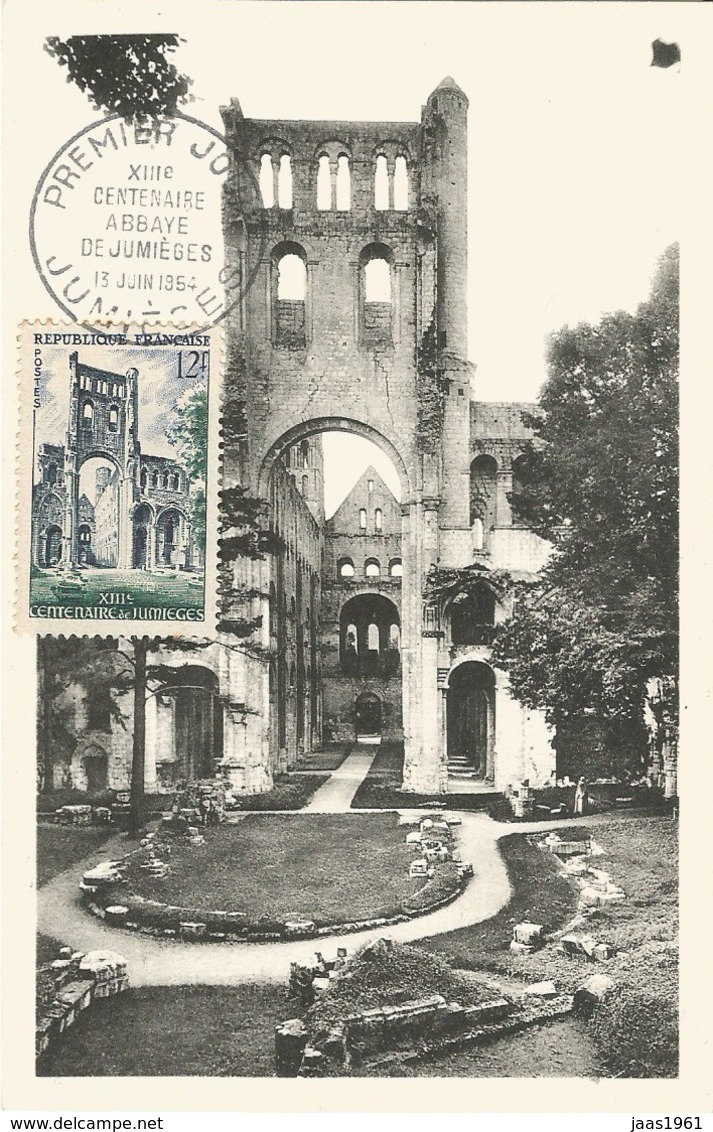 FRANCE. MAXICARD FIRST DAY. JUMIEGES ABBEY. 1954 - 1950-1959