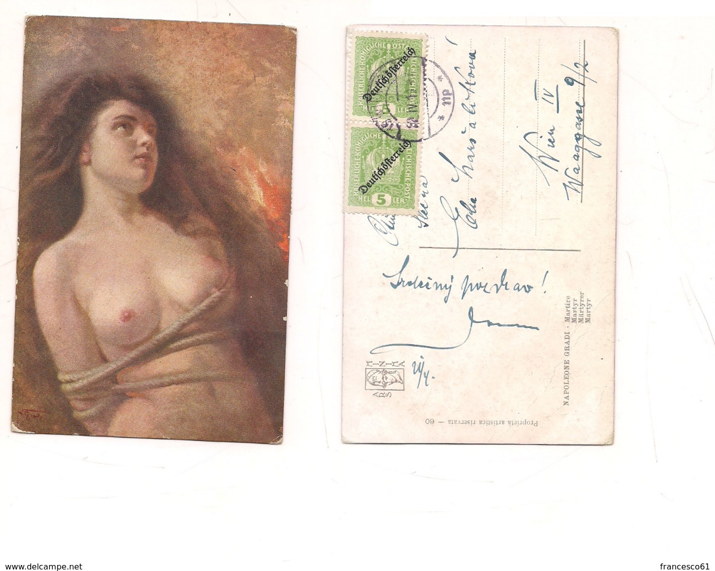 FB116 POSTCARD Quadro Pittore NAPOLEONE GRADI MARTIRE NUDO 1919 Stamps Austria Osterreichische Post - Pittura & Quadri