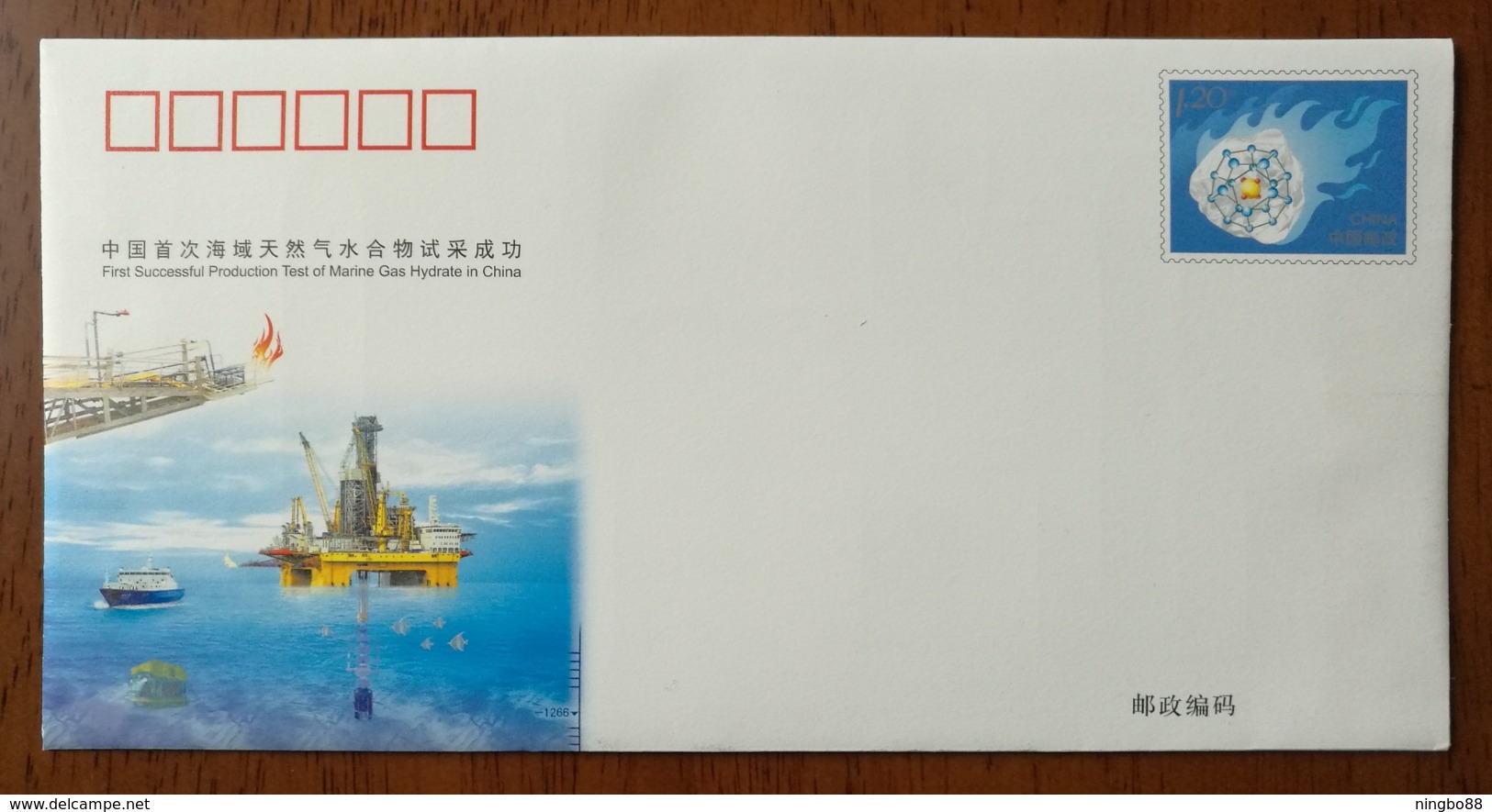 First Successful Production Of Marine Gas Hydrate Combustible Ice,China 2017 Commemorative Postal Stationery Envelope - Gas