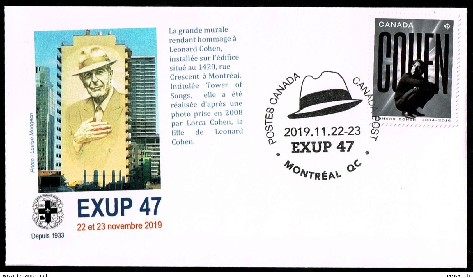 Canada 2019 Leonard Cohen Music Singers Exhibition Exup Montreal Special Cancellation Hat + Brochure "en Detail" - 2011-...