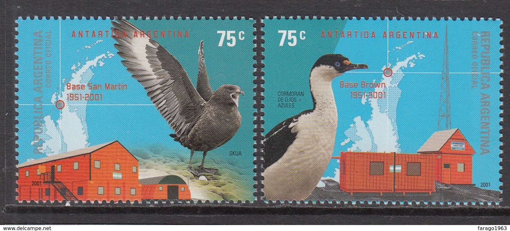 2001 Argentina Antarctic Bases Birds Complete Set Of 2  MNH - Nuevos