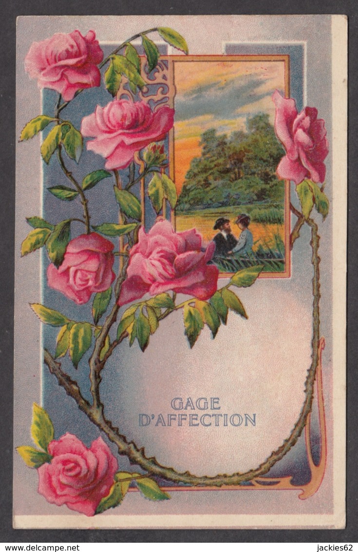 93439/ FLEURS, Illustration, Roses, Gaufrée, *Gage D'affection* - Blumen