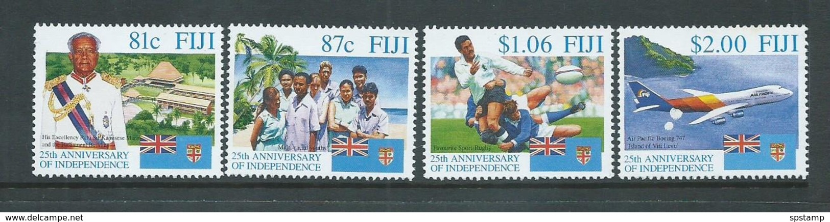 Fiji 1995 Independence Anniversary Set 4 MNH , $1.06 With Printer's Blue Ink Stain On Verso - Fiji (1970-...)