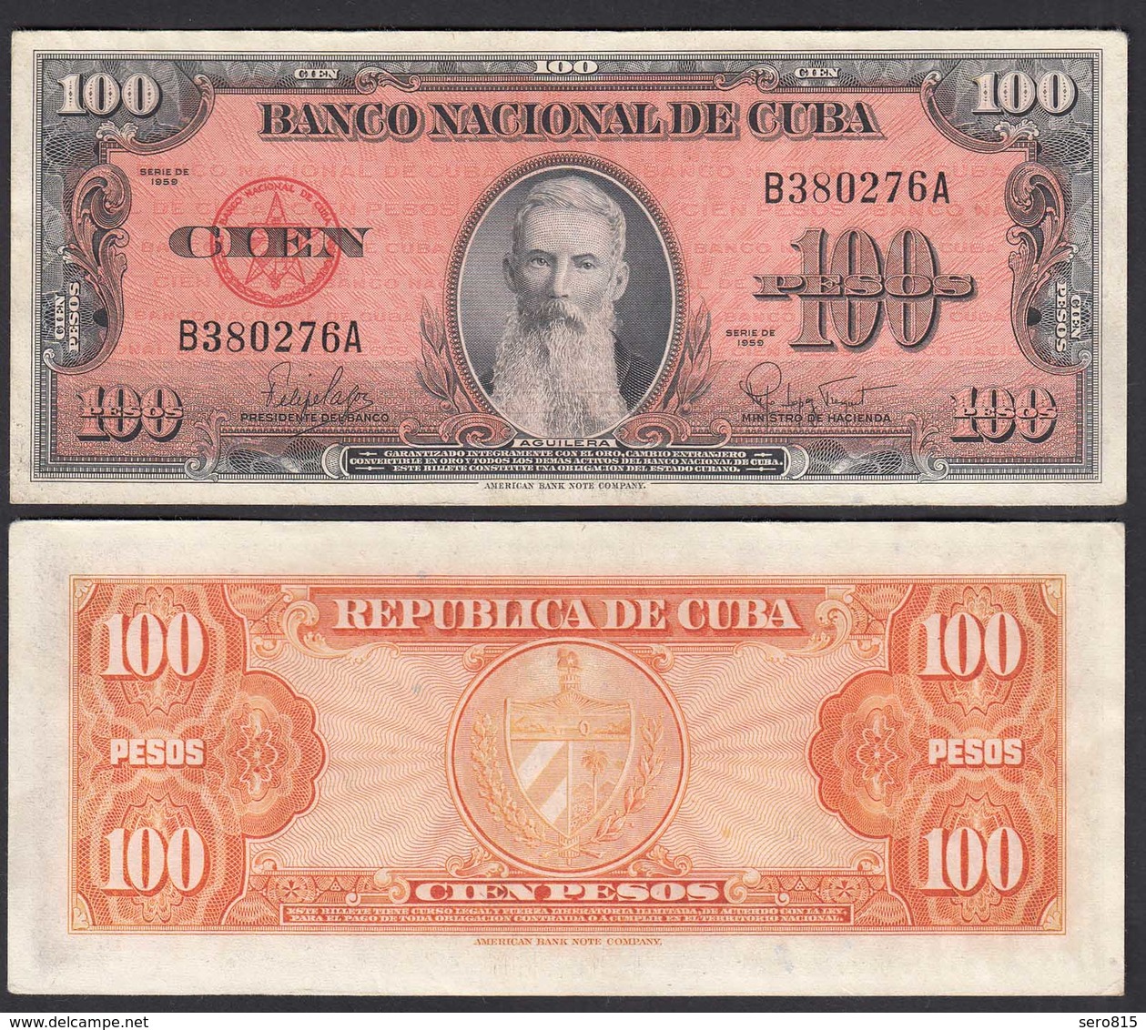 Kuba - Cuba 100 Peso 1959 Pick 93 VF (3)    (25727 - Andere - Amerika