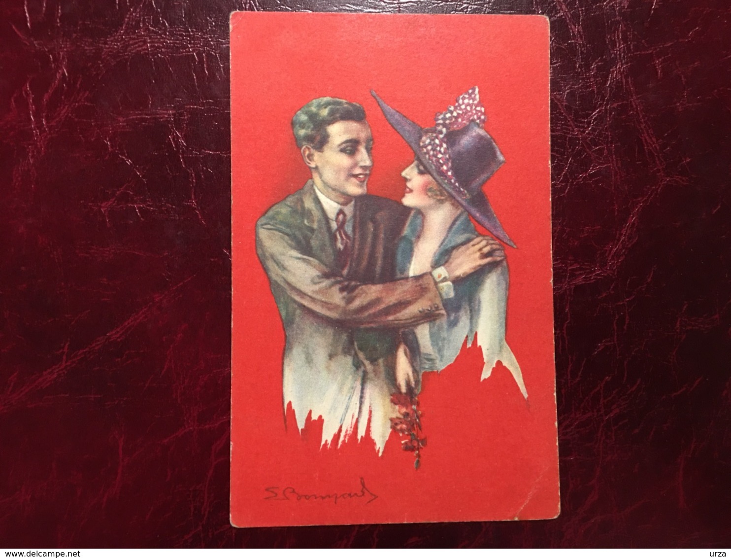 Couple D'amoureux-fond Rouge--Sergio Bompard-( My Ref SB3) - Bompard, S.