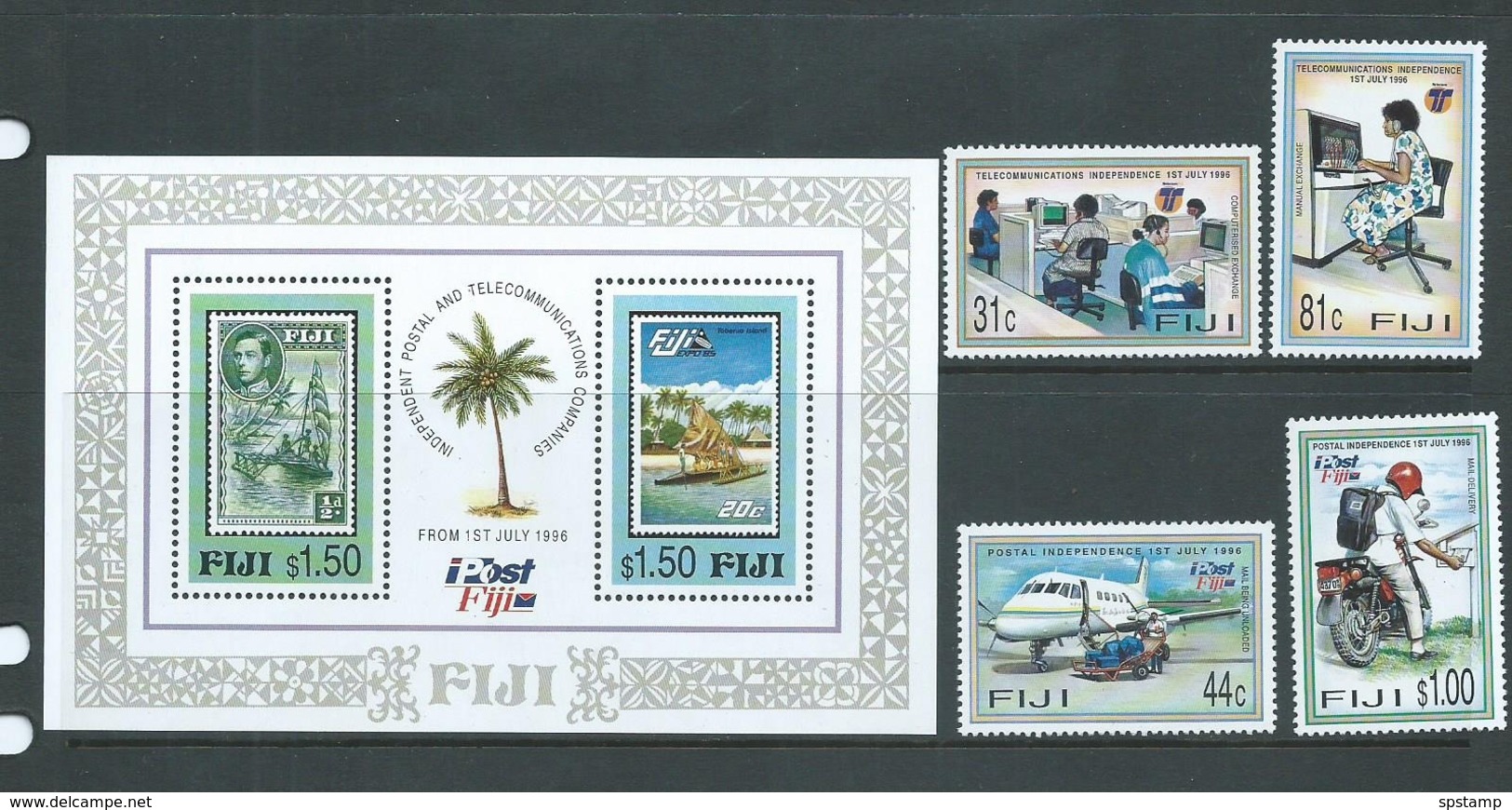 Fiji 1996 Postal & Telecommunication Independence Set 4 & Miniature Sheet - Fiji (1970-...)