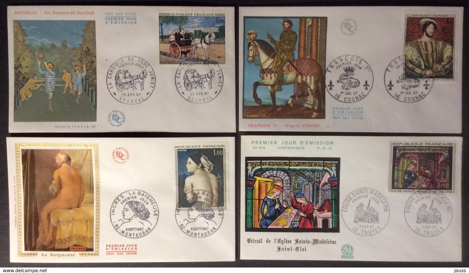 335-1 Oeuvres D’Art Rousseau 1517 Clouet 1518 Ingres 1530 Ste Madeleine Troyes 1531 FDC Premier Jour Lot 4 Lettre - 1960-1969