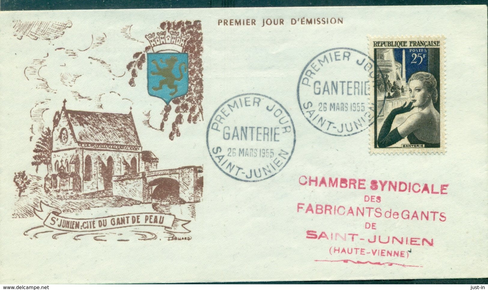 FRANCE N°1020 GANTERIE Fdc Thème Pont St Junien 1955 TB Tirage Numéroté . - 1950-1959