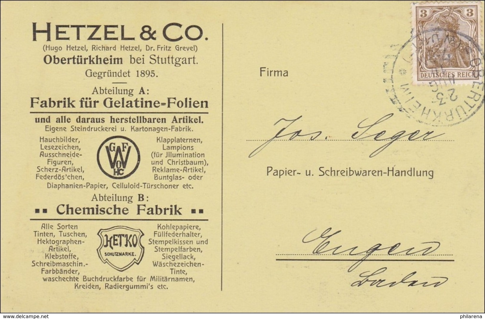 Germania: Drucksache Karte Von Obertürkheim 1910 - Gelatine, Chemie, Tinte - Autres & Non Classés