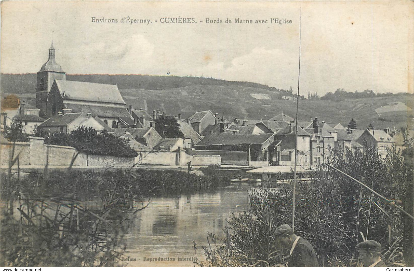 CPA 51 Marne Cumières Bords De Marne Avec L'Eglise - Pecheurs - Altri & Non Classificati