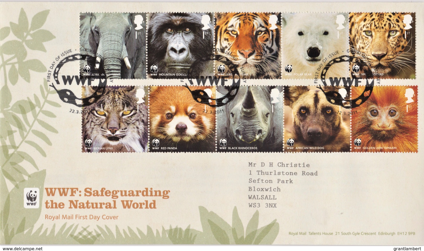 Great Britain 2011 Mammals Block Of 10 WWF FDC - 2011-2020 Ediciones Decimales