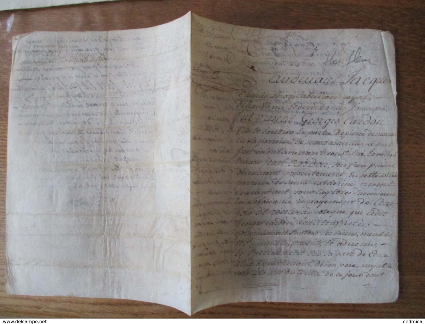 HONFLEUR LE 25 MARS 1750 PARCHEMIN GEORGES CARDON FILS ET HERITIER D PIERRE DEMEURANT EN LA PAROISSE DE MARTINVILLE ET - Manuskripte