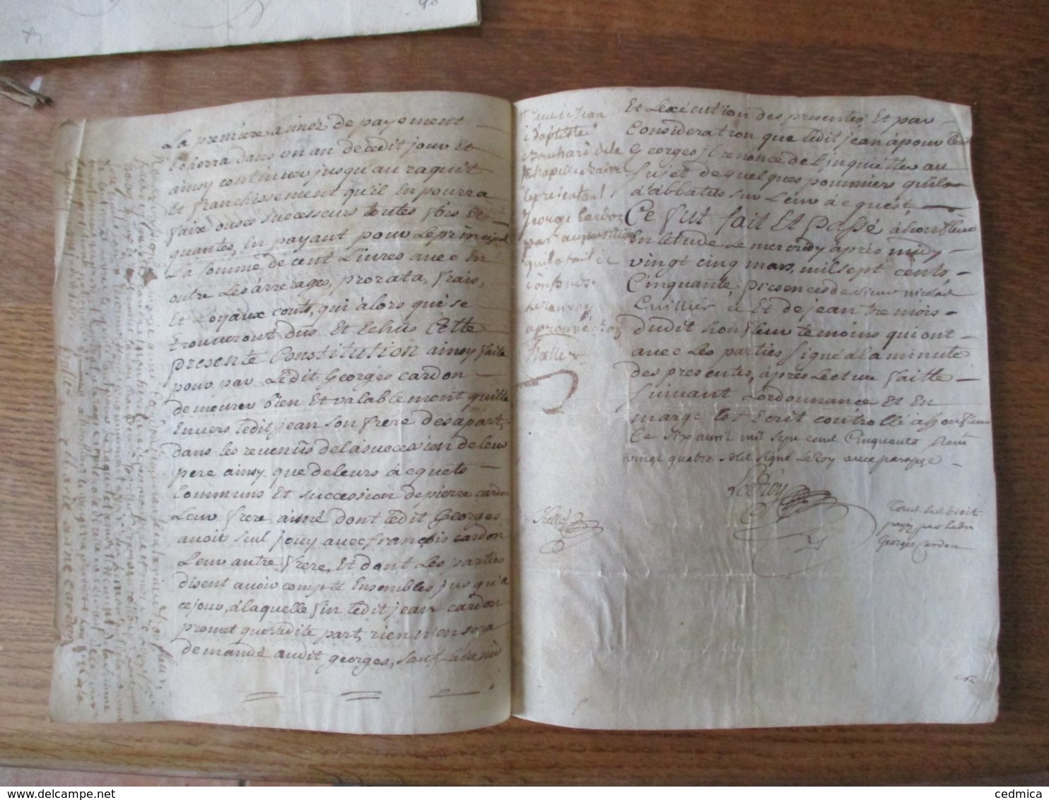 HONFLEUR LE 25 MARS 1750 PARCHEMIN GEORGES CARDON FILS ET HERITIER D PIERRE DEMEURANT EN LA PAROISSE DE MARTINVILLE ET - Manuscripts