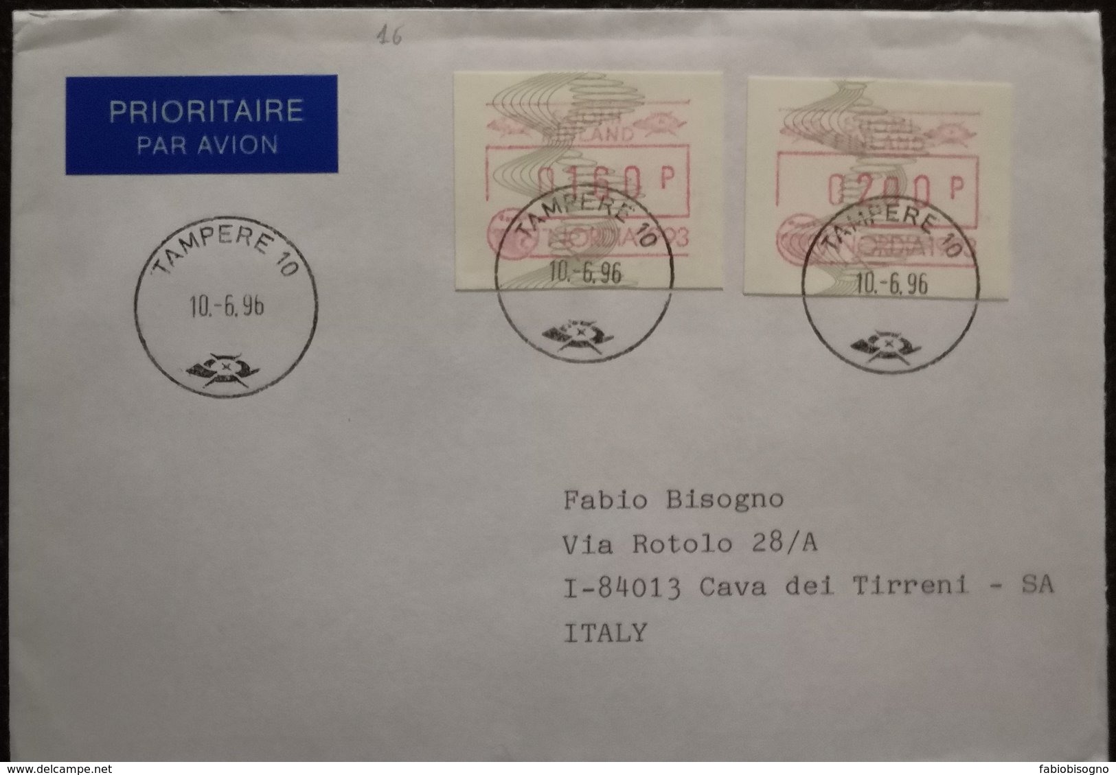 1996 Finland Tampere -  ATM NORDIA 1993 Frama  0160 0200 - Used Stamps On Cover To Italy - Briefe U. Dokumente