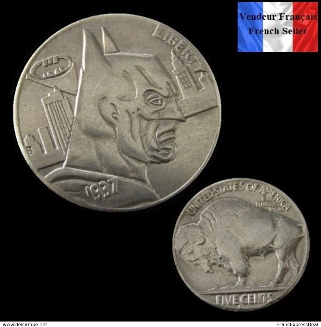 REPRODUCTION Hobo - Nickel Five Cents Buffalo 1937 D - Batman - Autres & Non Classés