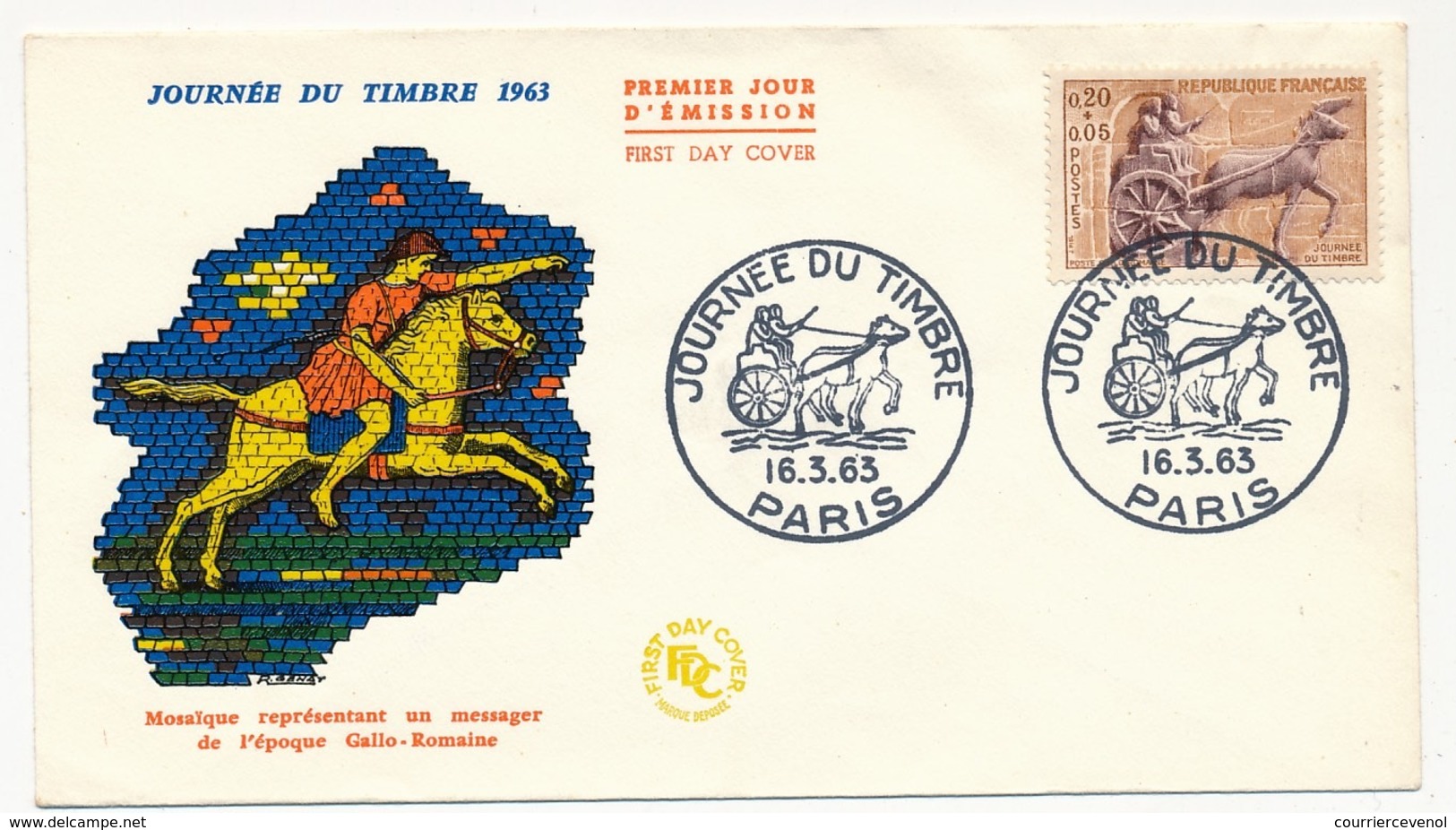 FRANCE => Enveloppe FDC Journée Du Timbre 1963 - Messager Gallo-Romain - PARIS 16 Mars 1963 - Journée Du Timbre