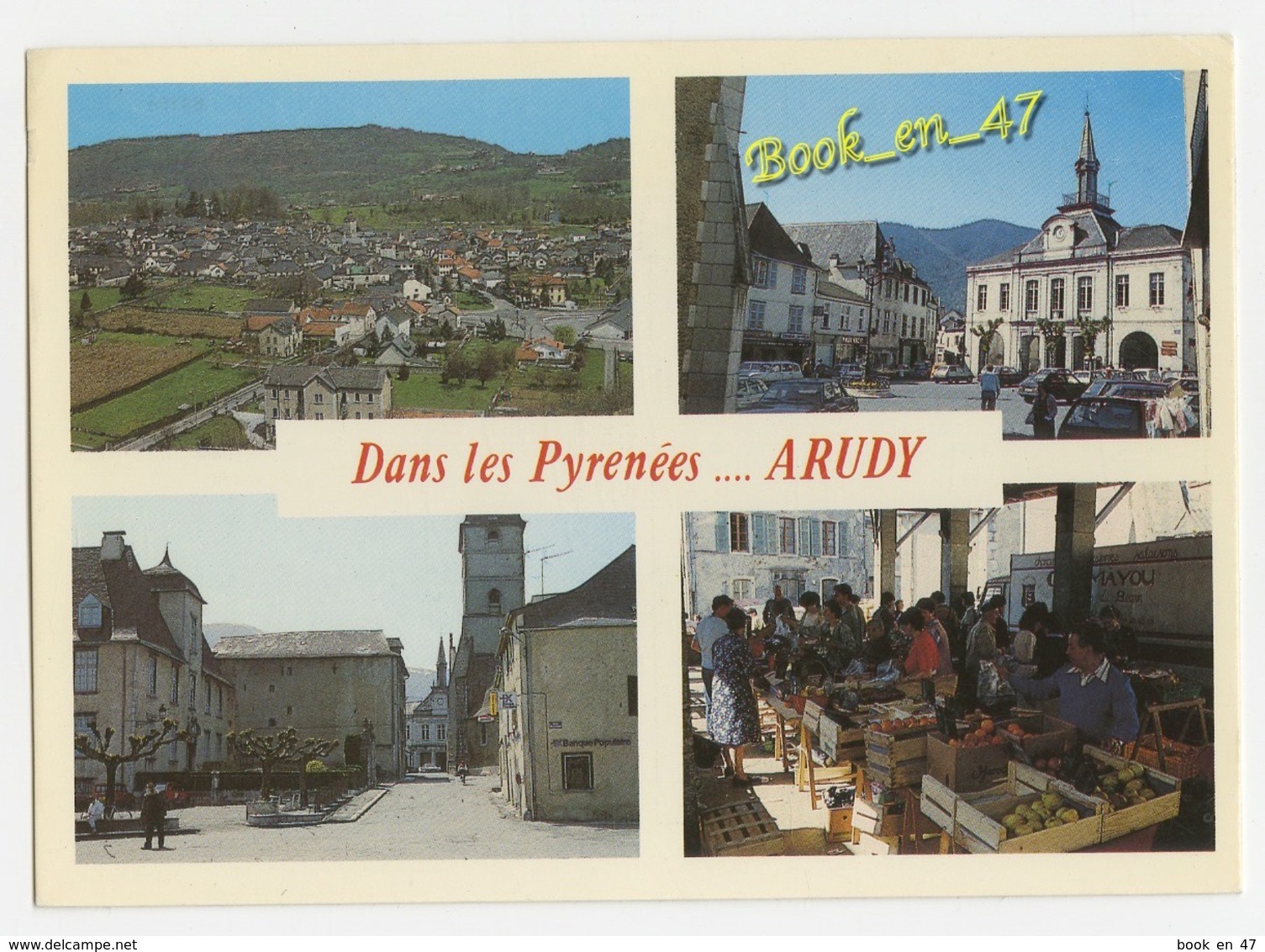 {72822}  64 Pyrénées Atlantiques Arudy , Multivues ; Vue Générale , Mairie , Château Et Eglise , Jour De Marché - Arudy