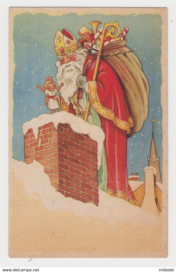 AC155 - ILLUSTRATION SANTA CLAUS - Saint Nicolas - Père Noël - Jouets - Poupée - Cheminée - Santa Claus