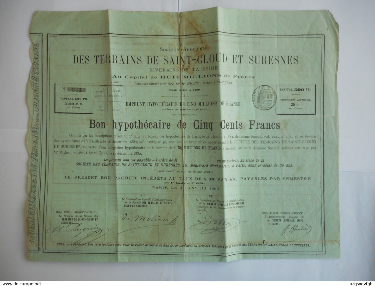 Terrains De SAINT CLOUD Et De SURESNES Riverains De La SEINE 1889 - Autres & Non Classés