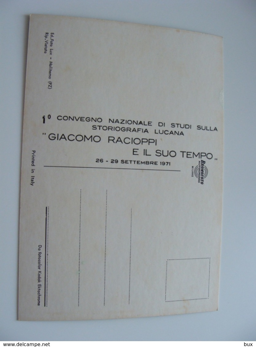 1971   MOLITERNO POTENZA 1° CONVEGNO  STORIOGRAFIA LUCANA  GIACOMO RACIOPPI   BASILICATA   NON  VIAGGIATA - Potenza