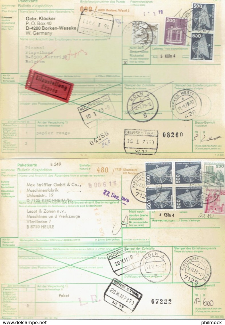 2 International Paketkarte Mit Der Bahn-RFA Kirchheim78 Und Borken Nach Kortrijk Et Heule Belgien - Siehe Beschreibung - Covers & Documents