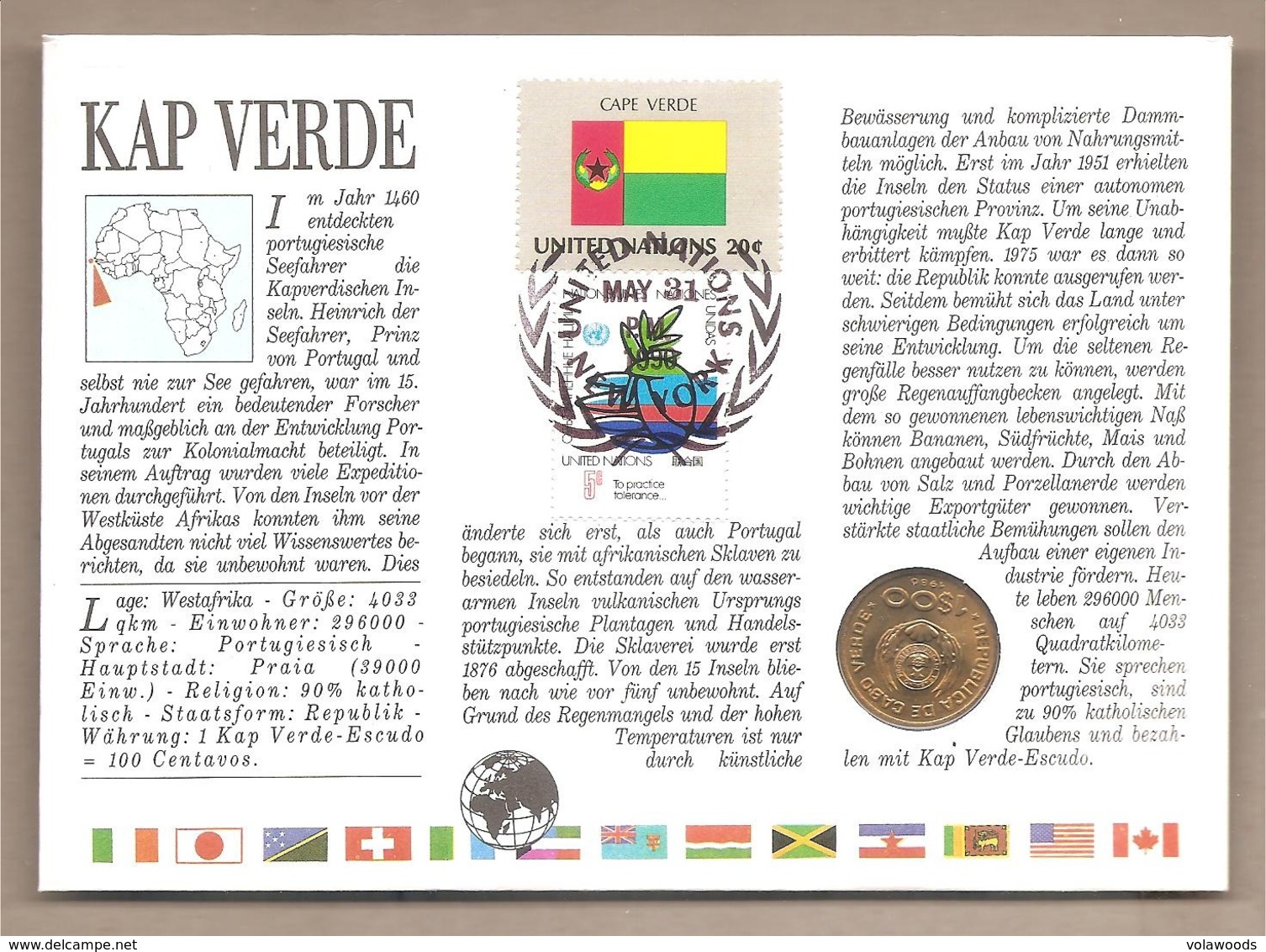 Capo Verde - Busta Commemorativa Con Moneta Da 1 Scudo - 1990 - Capo Verde