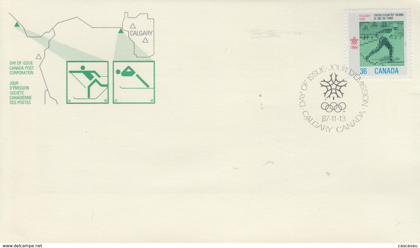Enveloppe  FDC  1er  Jour   CANADA   JEUX   OLYMPIQUES     CALGARY    1988 - 1981-1990