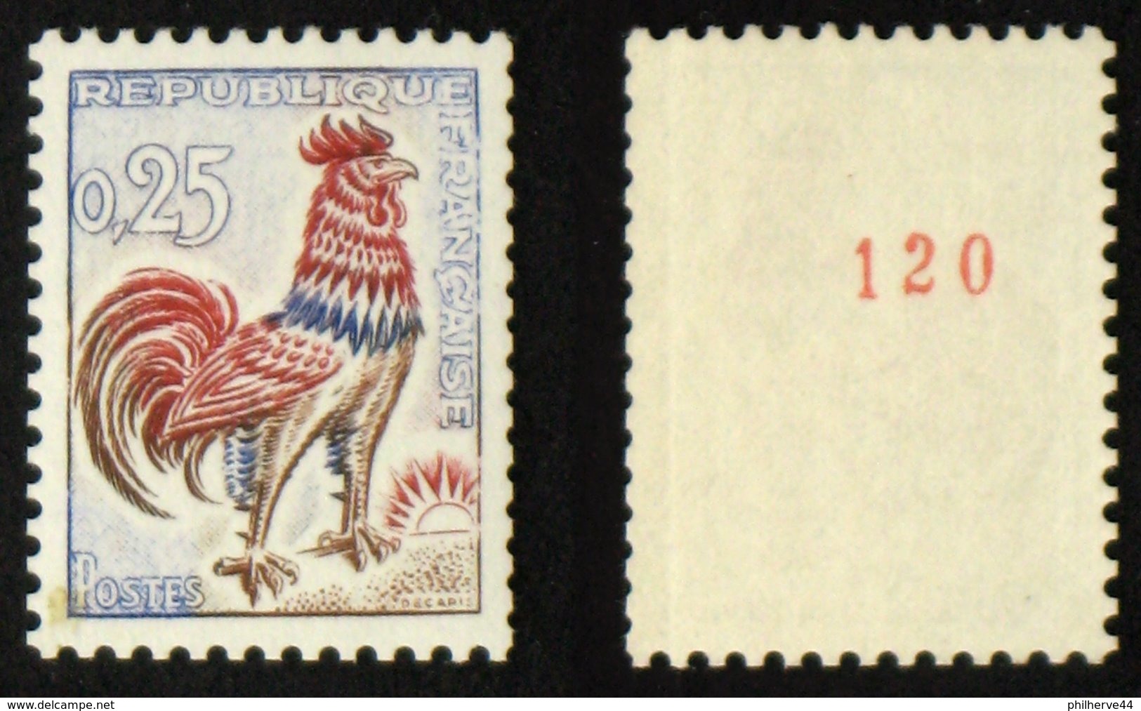 N° 1331b 25c COQ Neuf N** N° Rouge Cote 80€ - 1962-1965 Cock Of Decaris